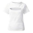 thumbnail image 3 of HXWCHs Women's Casual Short Sleeve Round Neck Pullover top with Hollow Out Design and Slim Fit M White, 3 of 3