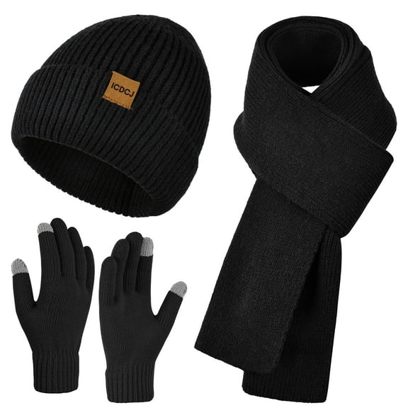 REDESS Winter Beanie Hat,Scarf and Gloves sets for Women and Men,Black