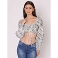 thumbnail image 1 of HERE&NOW Women's Printed Cotton Crop Top Long Balloon Sleeves Sweetheart Neck High Waist Summer Wear Western Style High Rise Top, 1 of 7