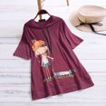 thumbnail image 2 of Black and Friday Deals 2023 Clearance under $5 JINMGG Womens Plus Size Clearance $5 Women Casual Cartoon Print Hooded Short Sleeve Plus Size Top T-Shirt Blouse Red XXL, 2 of 4