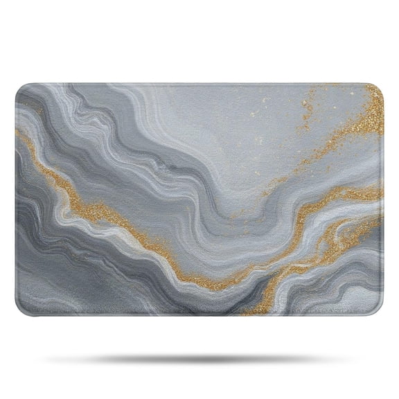 Gray Marble Gold Wave Pattern Bathroom Rugs Mat,Non Slip Microfiber Bathroom Rug,Rubber Backing,Soft Bathroom Mats for Bathroom Floor,Tub and Shower,17x27in(43x68cm)
