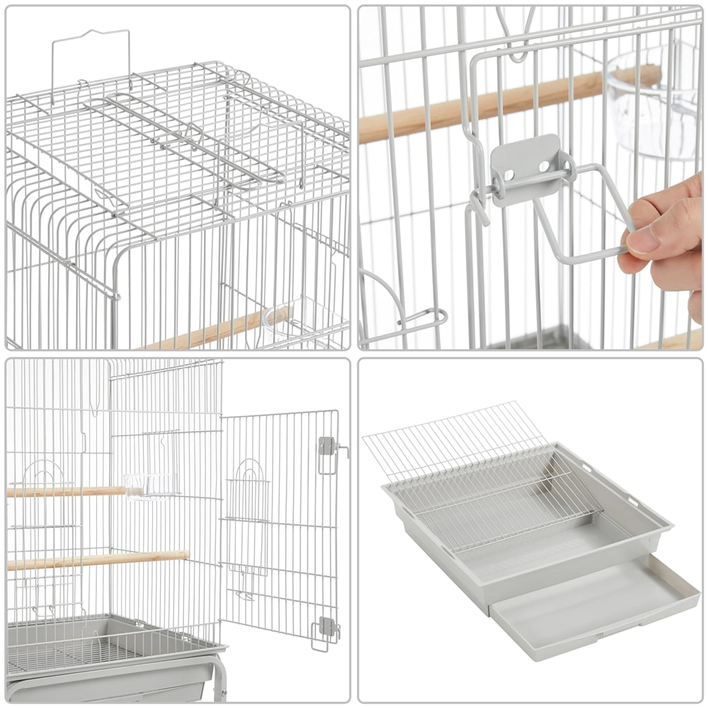 Alden Design 53.5" Metal Rolling Bird Cage with Play Top Stand, Light Gray