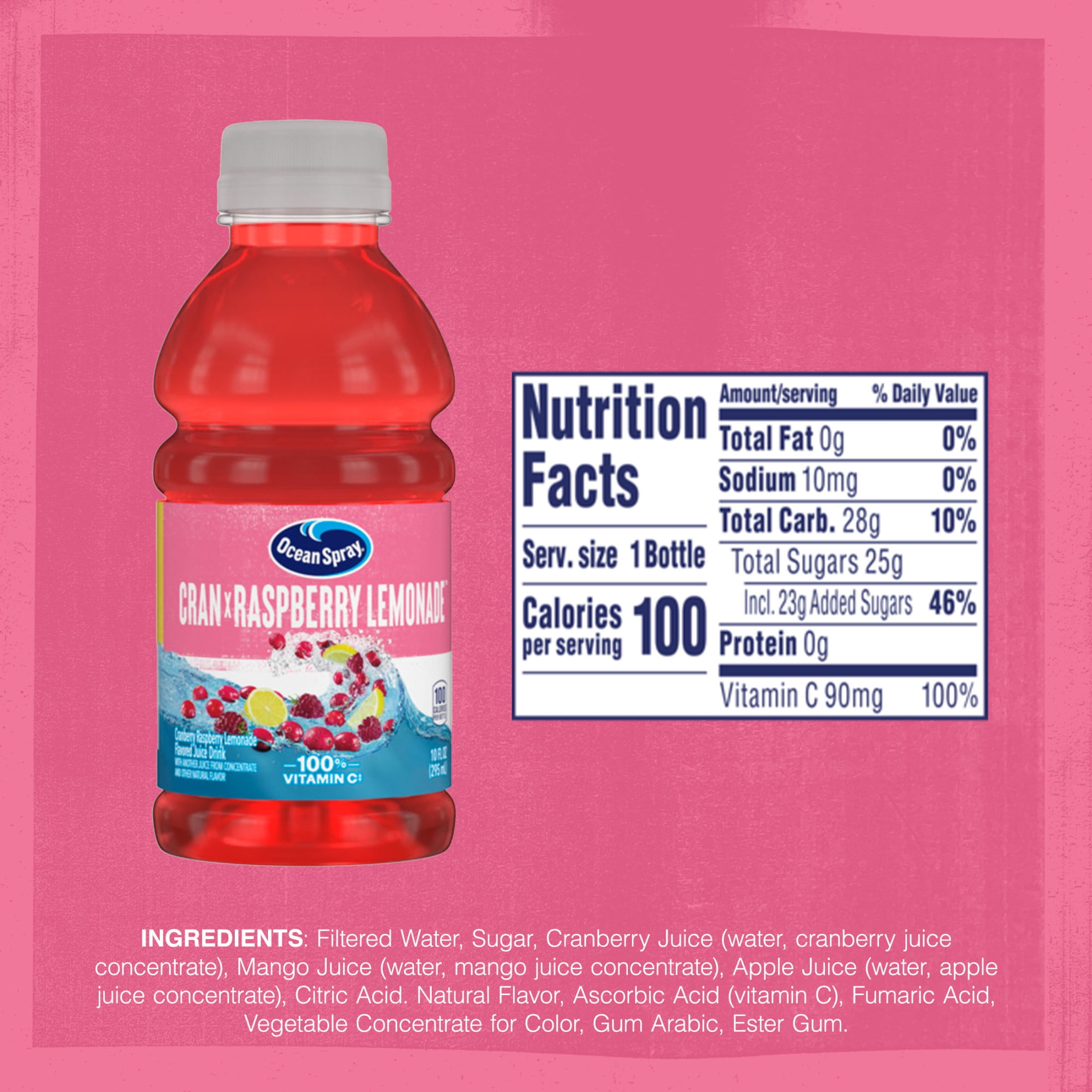 (4 pack) Ocean Spray® Cran-Raspberry Lemonade™ Cranberry Raspberry Lemonade Juice Drinks, 10 fl oz Bottles, 6 Count
