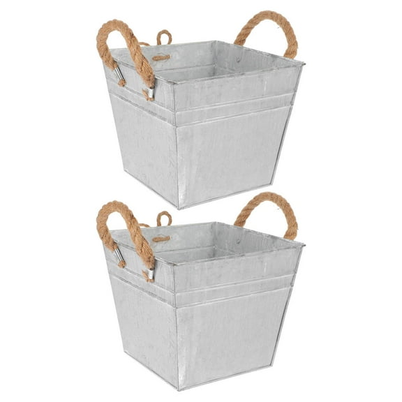 MLINS  2 Pcs Flower Pot Bucket Garden Holder Planter Tin Buckets Retro Silver
