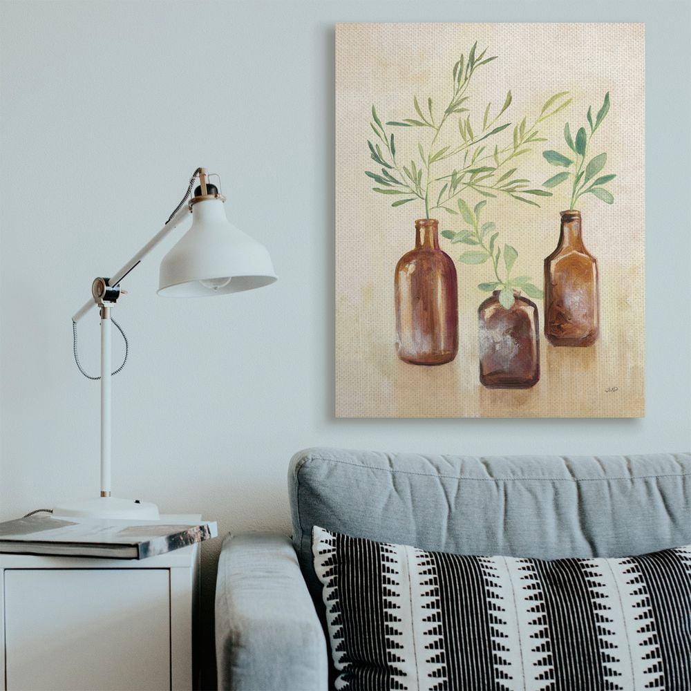 Stupell Industries Abstract House Plants in Glass Green Brown Painting Canvas Wall Art Design by Julia Purinton, 36" x 48"