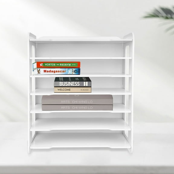 TOOL1SHOoo White Wooden Office Desk Desktop Organizers 7 Tier