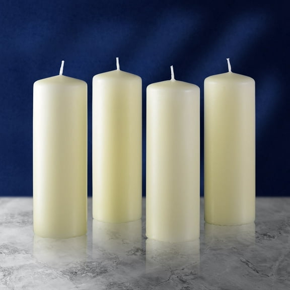 Hyoola 2 x 6 Ivory Unscented European Made Pillar Candles, Dripless Paraffin Wax with Smokeless Cotton Wicks, 4-Pack
