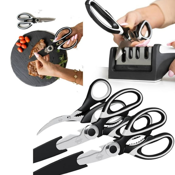 Heavy Duty Poultry Shears and Scissor Sharpener Tool- Kitchen Scissors for Cutting Chicken, Poultry, Game, Meat - Chopping Vegetable - Spring Loaded