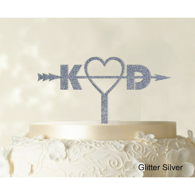 Initial Custom Wedding Cake Topper Personalized Glitter Silver Cake Topper Color Option Available 6-8 Inches Wide