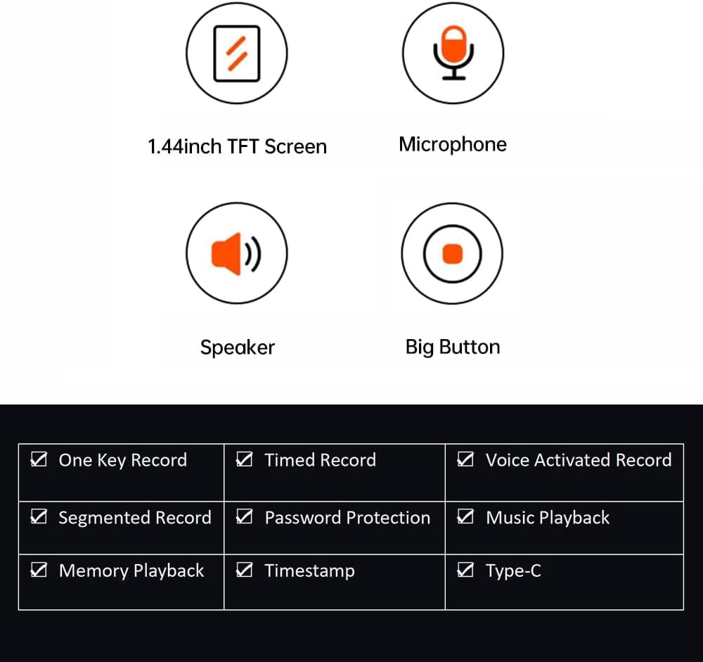 Digital Voice Recorder, 64GB Voice Activated Recording MP3 Player with Playback, Noise Reduction, 280hrs Recording Files Device, Support Password, Dictaphone Recorder for Lectures/Classes/Interview