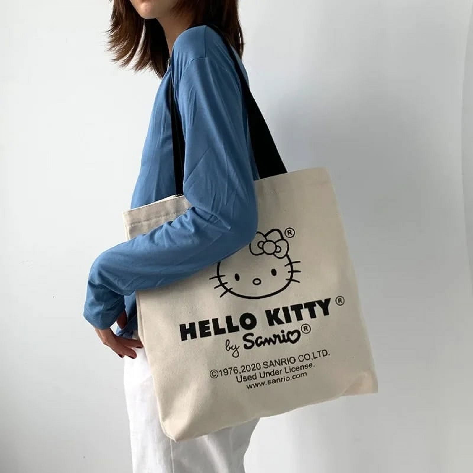 Canvas Tote Bag Hello Kitty Aesthetic Personalized Custom Reusable Grocery Bags Shopping Shoulder Bag Cute Travel Tote Bag Bag