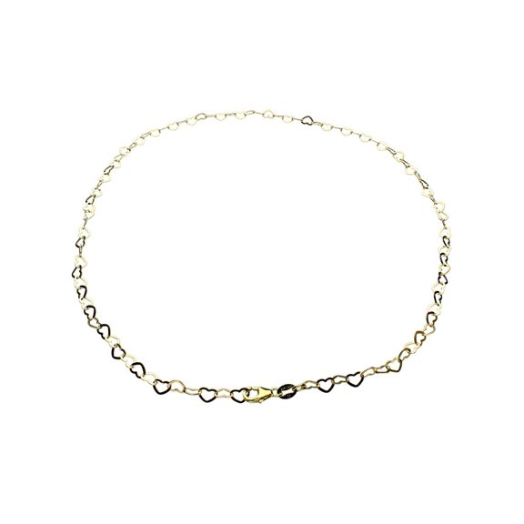 18k Gold-Flashed Flat Heart Sterling Silver Nickel Free Chain Necklace Italy 18"