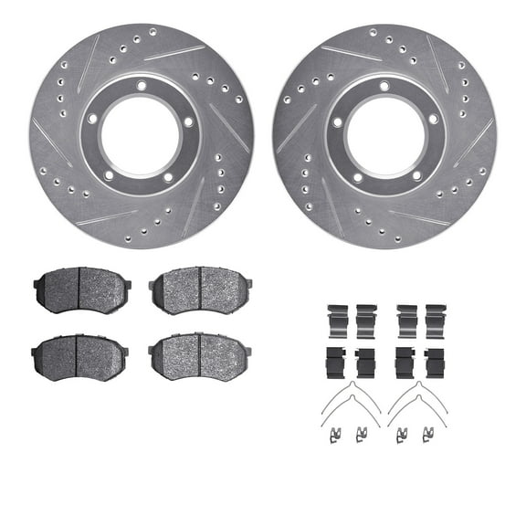Dynamic Friction Company Front Brake Rotors-Drilled and Slotted-Silver with 5000 Advanced Brake Pads includes Hardware 7512-76072