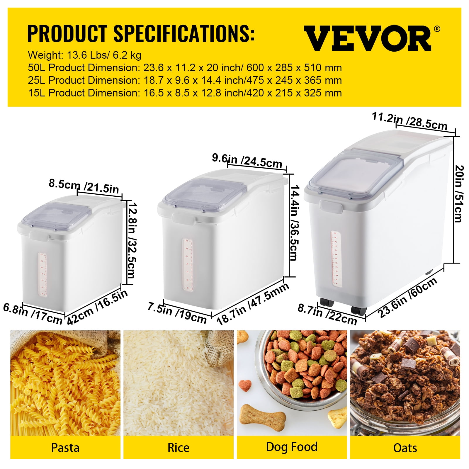 VEVOR 21 Gallon Ingredient Bin with Scoop 400 Cup Ingredient Bin with  Sliding Lid Commercial Food Storage for Kitchen