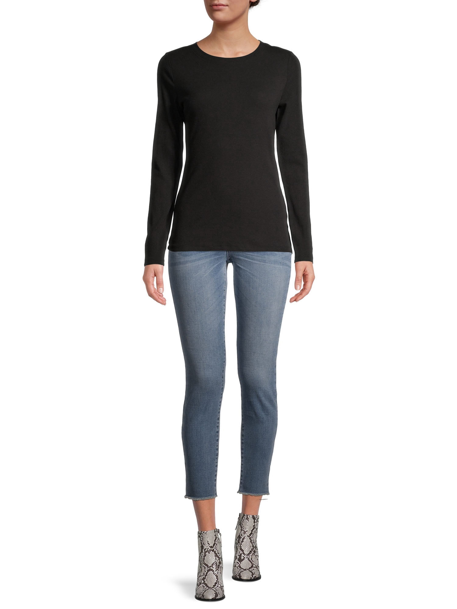 Time and Tru Women's Long Sleeve Ribbed T-Shirt, 2-Pack