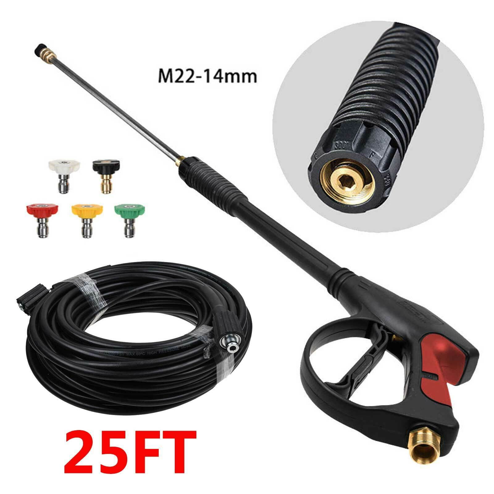 High Pressure Washer Spray Gun 4000PSI Car Power Wand M22  with 5 Lance Nozzle Adapter, 25FT Hose Kit