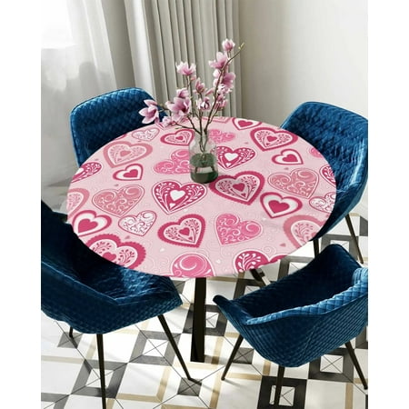 

Tablecloth Round Fitted Valentine S Day Love Romantic Love Pink Elastic Edged Table Cover Protector Cloth Waterproof Rectangle 40 -44
