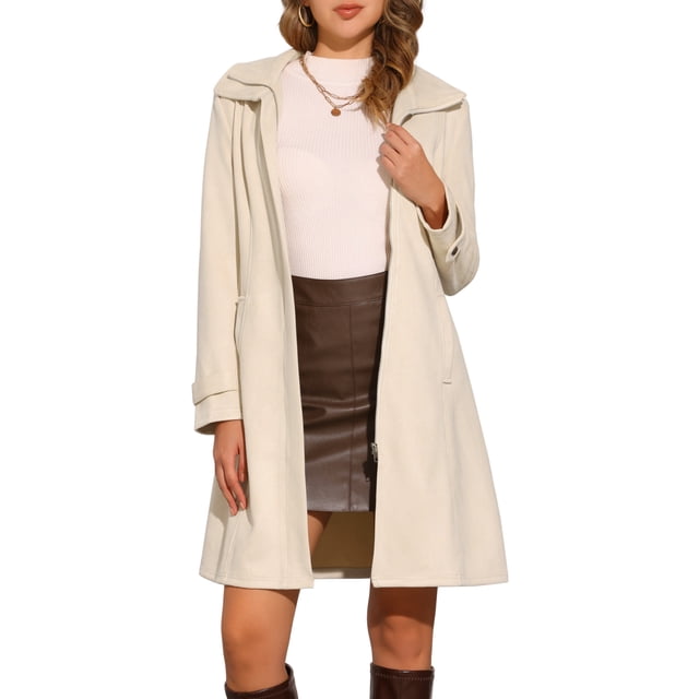 Abrigo de ante sintético INSPIRE CHIC para mujer, chaqueta larga con cinturón y cremallera, diseño a la moda, color beige