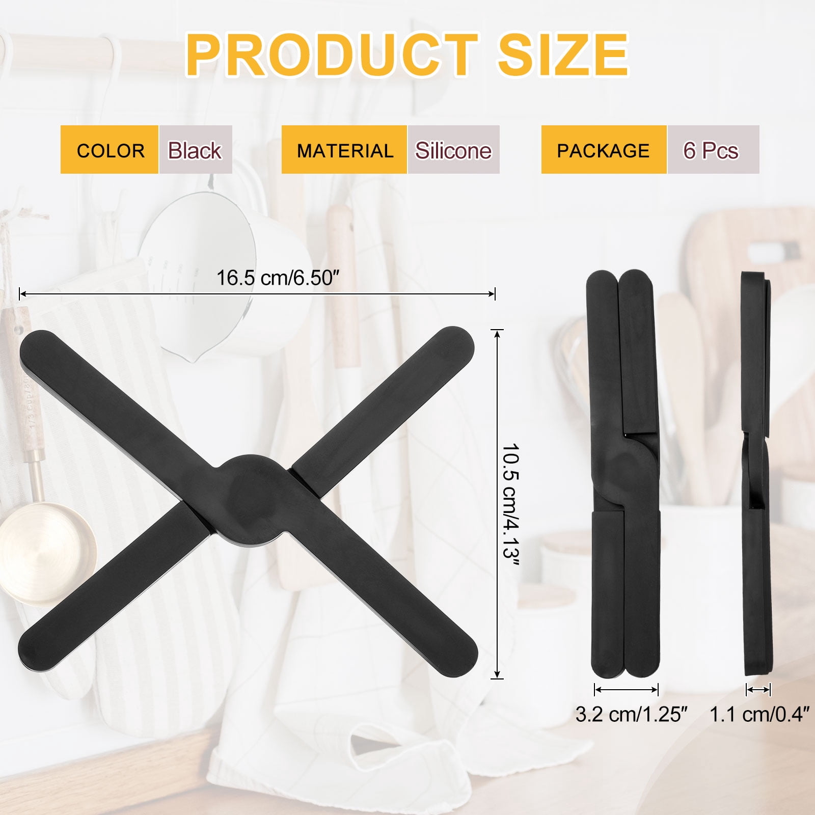 Unique Bargains 6Pcs Foldable Silicone Heat-Resistant Pad Trivet Mats Black