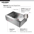 thumbnail image 3 of Houzer Epicure 33 in Stainless Steel Apron Front Single Bowl Kitchen Sink with Strainer and Grid - ENG-3320, 3 of 6