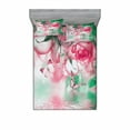 thumbnail image 2 of Ambesonne Floral Fitted Sheet & Pillow Sham Set, Rose Petals Butterfly, Twin, Jade Green Pale Pink, 2 of 3