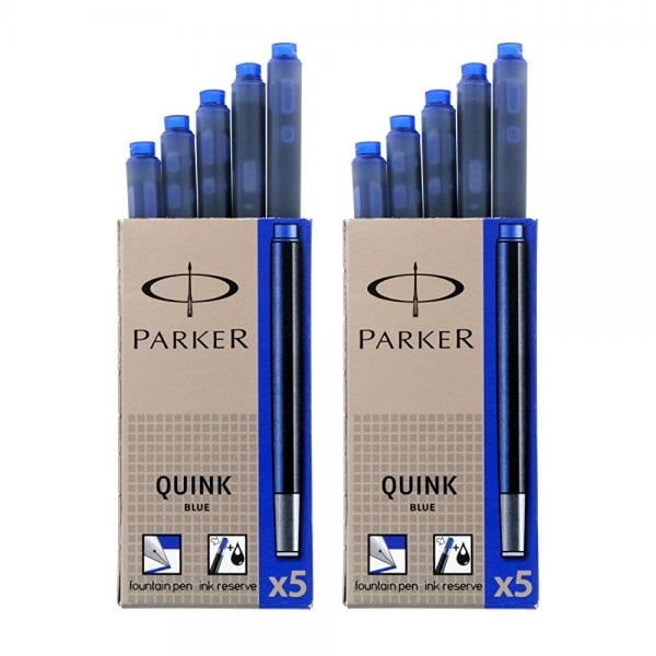 Parker Quink Washable Ink Fountain Pen Refill Cartridges, 10 Blue Ink