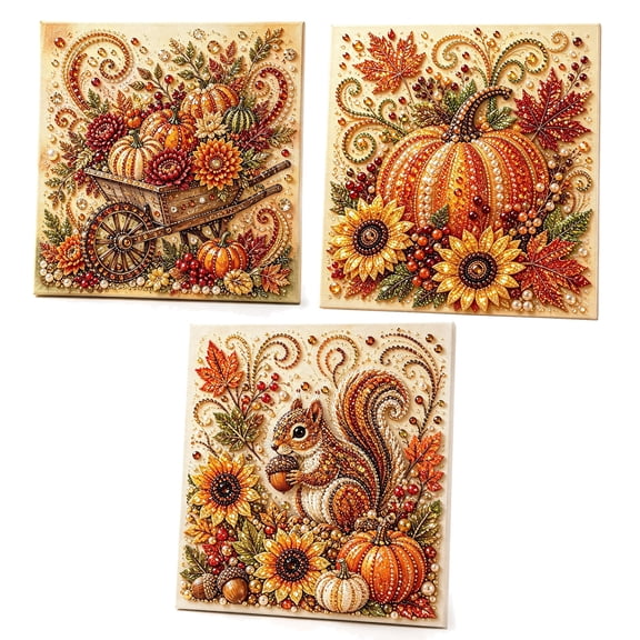 3PCS Autumn Pearl Painting Kit - DIY Fall Pearl Diamond Art Kit for Adults Beginners - Thanksgiving Pumpkin Diamond Dots Beads Art Craft Kits for Home Wall Decor Party Gift