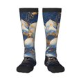 thumbnail image 2 of Picia Women Crew Soft Moisture-wicking Socks Blue Golden Dream Lotus Pattern Design Cotton Socks, One Size fit All, 2 of 9