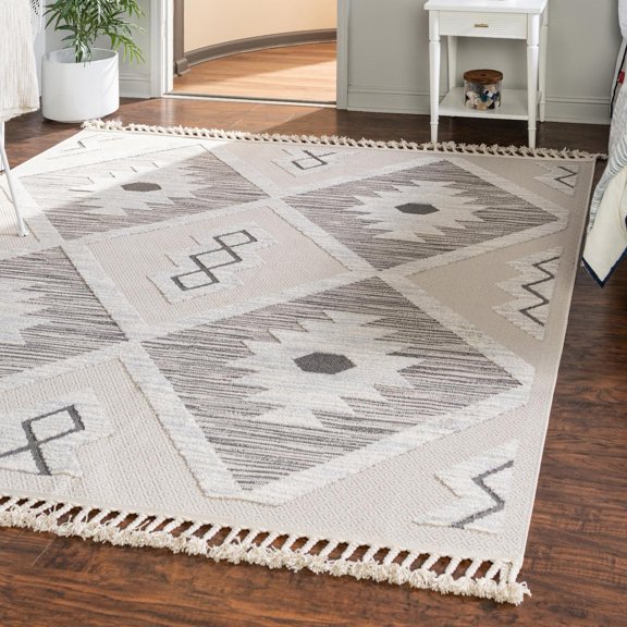 Unique Loom Arlo Collection Area Rug - Kai (7' 10" Square Sandy Beige/Gray)