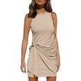 thumbnail image 1 of Vestido de tirantes sin mangas informal de verano para mujer 2022 cuello redondo ceñido al cuerpo fruncido cintura con lazo Mini vestidos Xemadio WRHS-136-3, 1 of 1