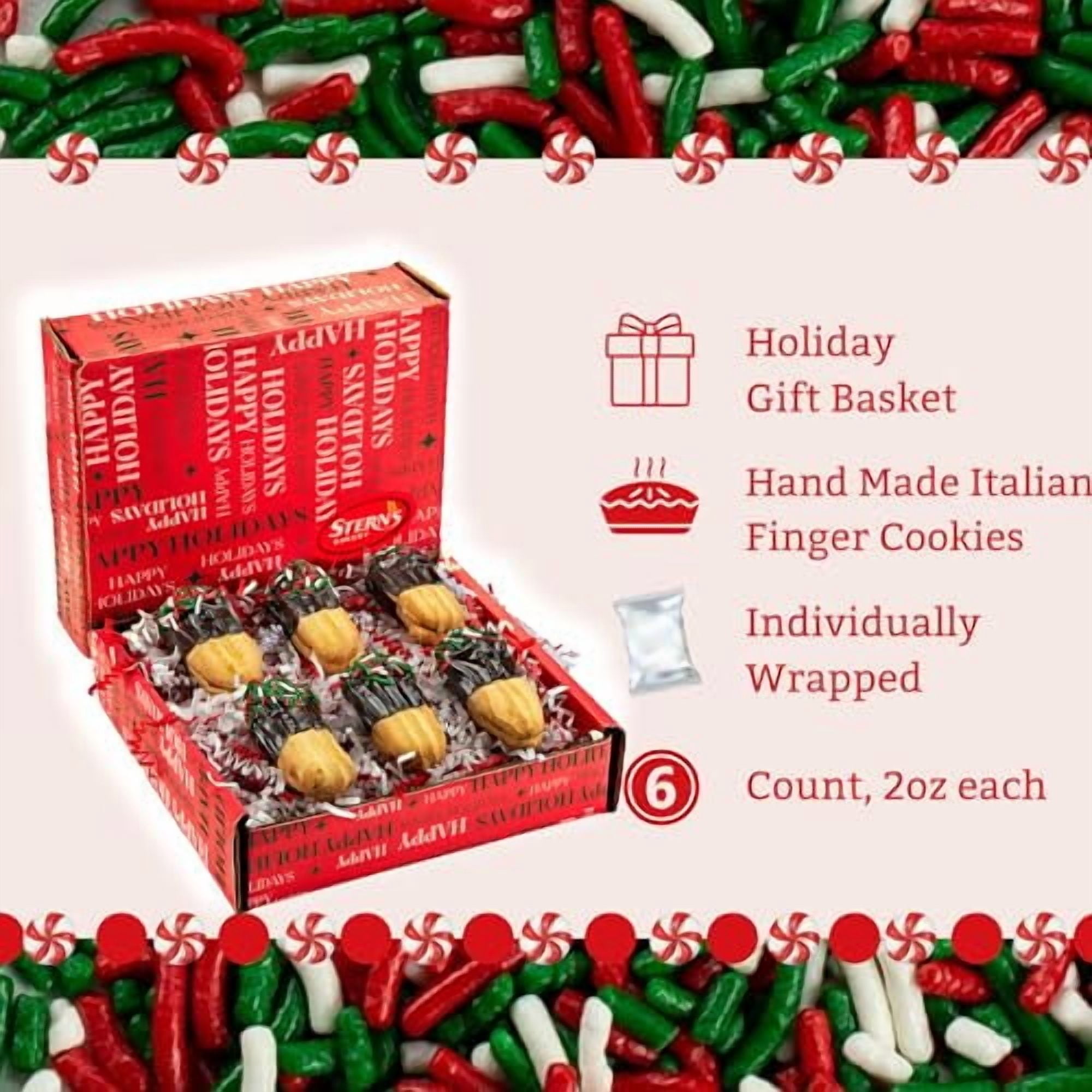 Christmas Cookies | Italian Chocolate Cookies Individually Wrapped Topped with Christmas Jimmies | Food Gift Baskets for Men, Women, Colleagues & Friends | Nut Free | Stern’s Bakery