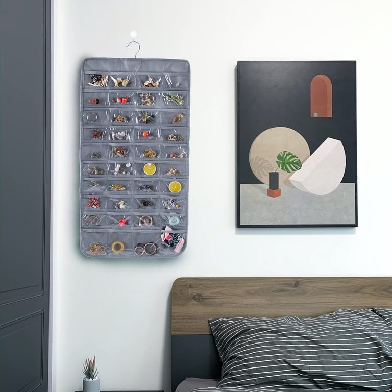 BEVTEE Hanging Jewelry Organizer, 80 Pockets, 2-Pack Gray photo 5
