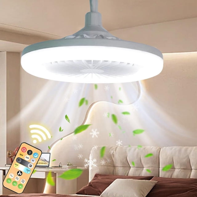 Feltree 11 Inch White Ceiling Fan Light with Remote Control, Dimmable LED, 3-Speed Quiet Operation, for Bedroom, Kitchen and Living Room