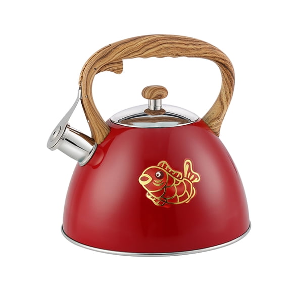 3.2 Quart Whistling Tea Kettle for Stovetop, Food Grade 304 Stainless Steel Water Boiling Pot with Loud Whistle & Button Control Spout, Heat Resistant Wood Grain Handle, Teapot for Gas Electric Induc