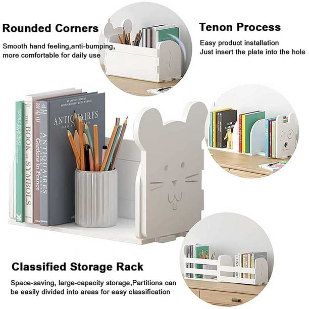 White Desk Organizers and Storage Small Desktop Bookshelf Length Expandable  Desk Organization Shelves Counter Corner Book Shelf Adjustable Narrow Book