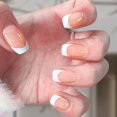 thumbnail image 2 of Set French Pink Square Short Fake Nail Press White On Edge Pink Tips Tip Full-cover Nail G2i0, 2 of 8