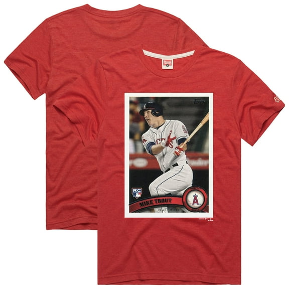 Men's Homage Mike Trout Red Los Angeles Angels 2011 Topps Baseball Card Player T-Shirt