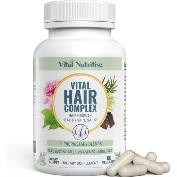 Vital Nutritive Hair Complex – Biotin & Vitamin B Supplement for Healthy Hair, Skin & Nails – Hormone-Free, Gluten-Free – 60 Capsules