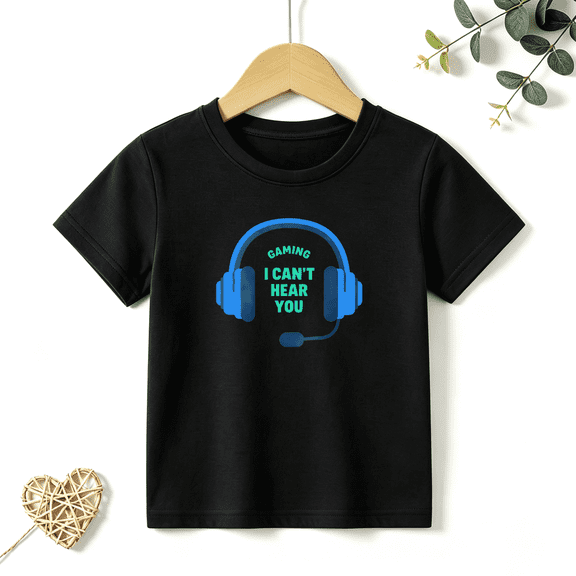 Boys Graphic T Shirt Gaming Headset Short Sleeve Kids Tees Funny Gamer Quotes 100% Cotton Soft Child Tops 4-13Y