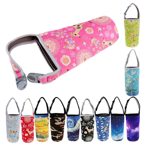 4pcs Tumbler Carrier Holder Bag Protective Pouch for Outdoor Camping Fishing  Fish and Pink and Blue Flower 