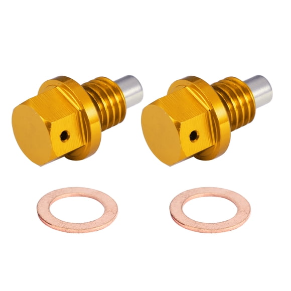 Unique Bargains 2 Set M12x1.75 Oil Drain Plug Magnetic Aluminum Alloy with 2 Washer for Car Motorcycle Gold Tone