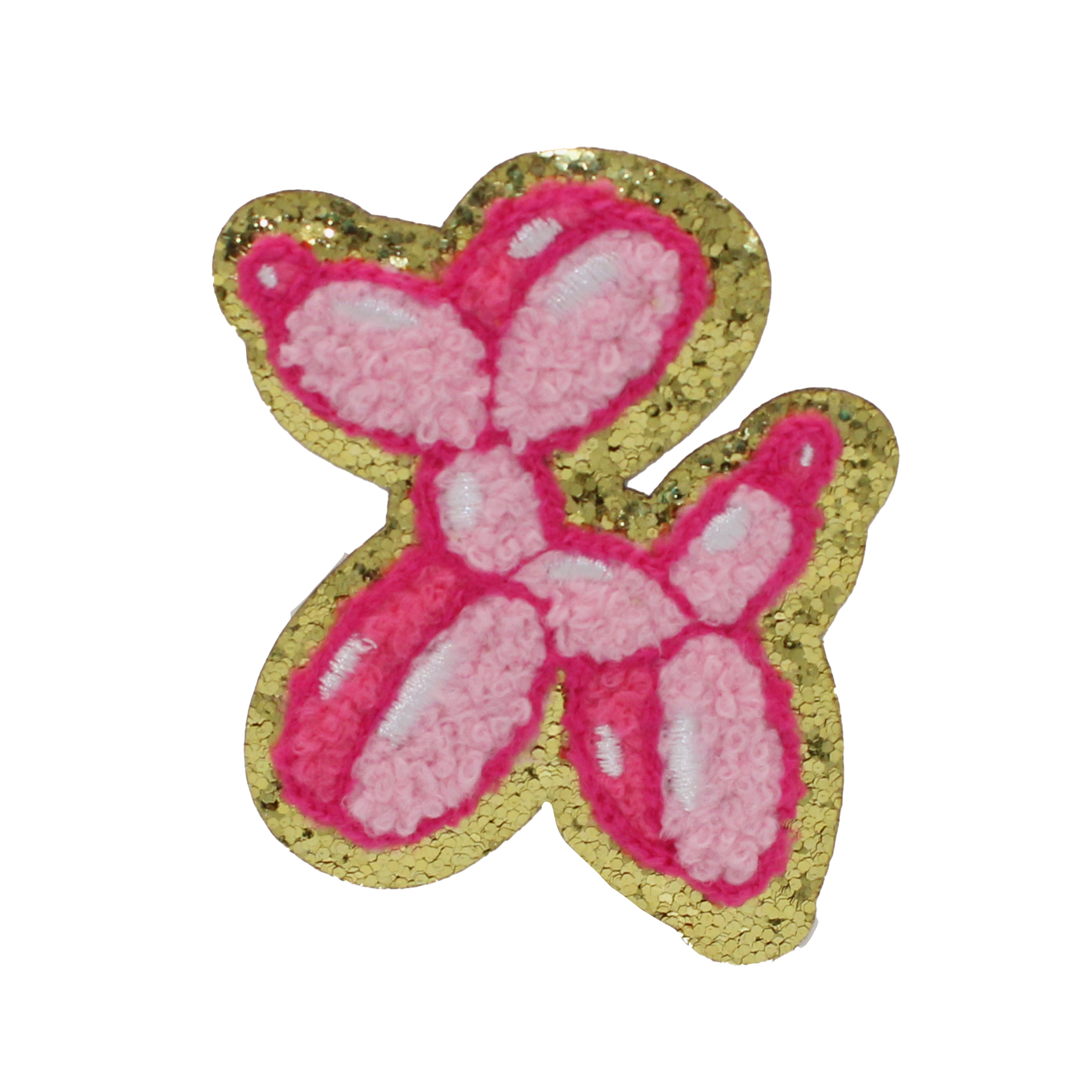 (3 pack) Gwen Studios Embroidered Pink Balloon Dog Iron-on Patch Applique, 2.75" x 2.75"