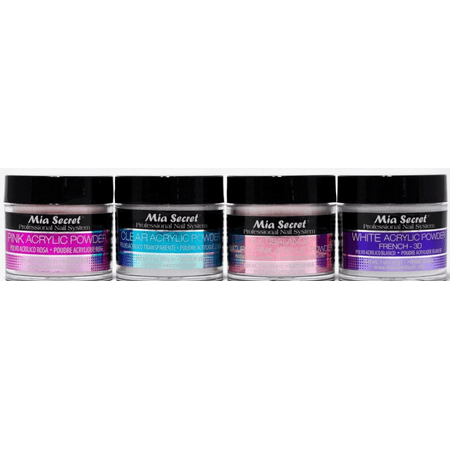 MIA SECRET 1 oz CLEAR, PINK, NATURAL PINK (MULTIBALANCE) , WHITE 3D ALL 4 COLORS ACRYLIC POWDER PROFESSIONAL NAIL SYSTEM MADE IN USA + FREE Temporary Body