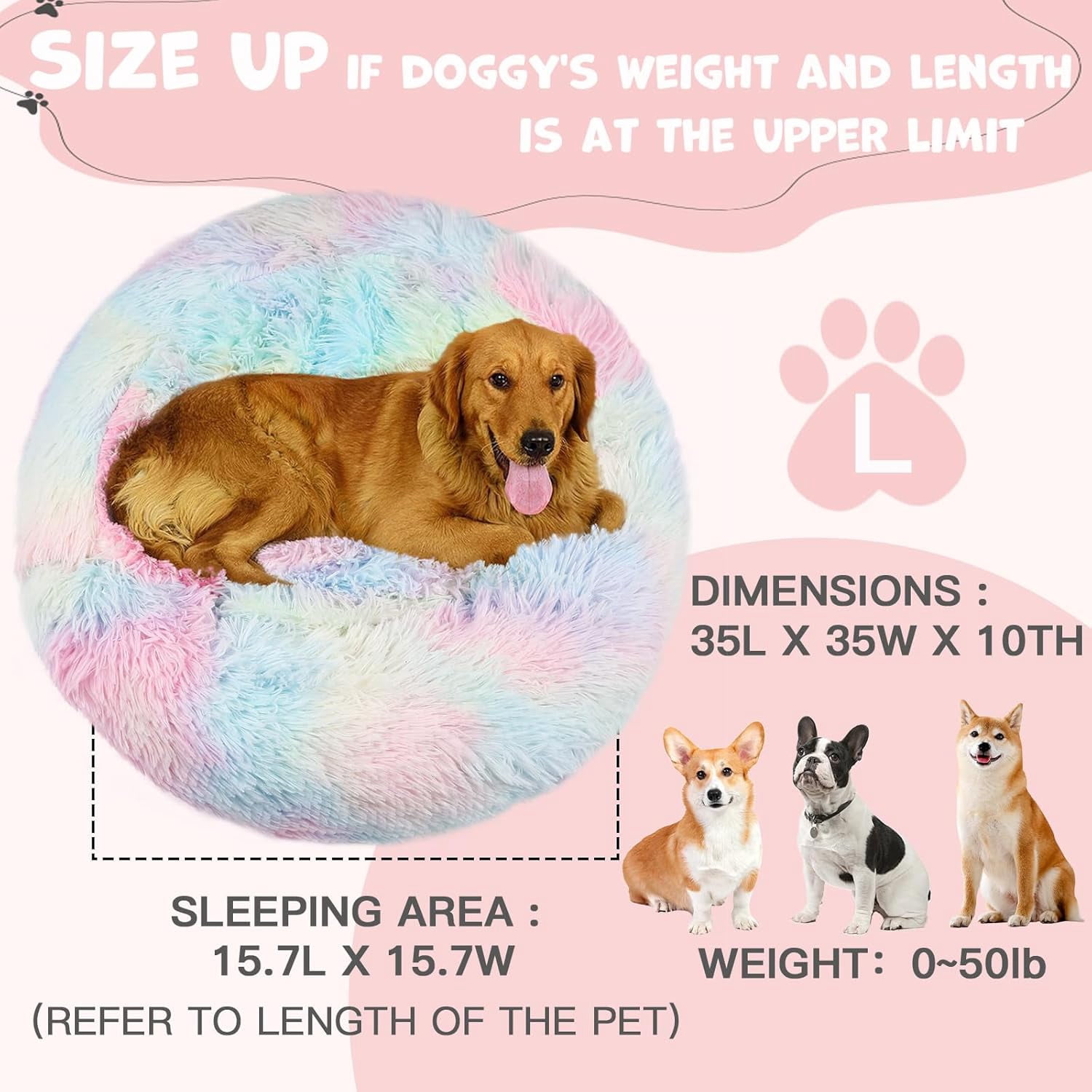 Dog Beds for Large Dogs, Donut Dog Bed with Blanket Attached, Calming Round Dog Bed Washable(20"/26"/35") Multicolor