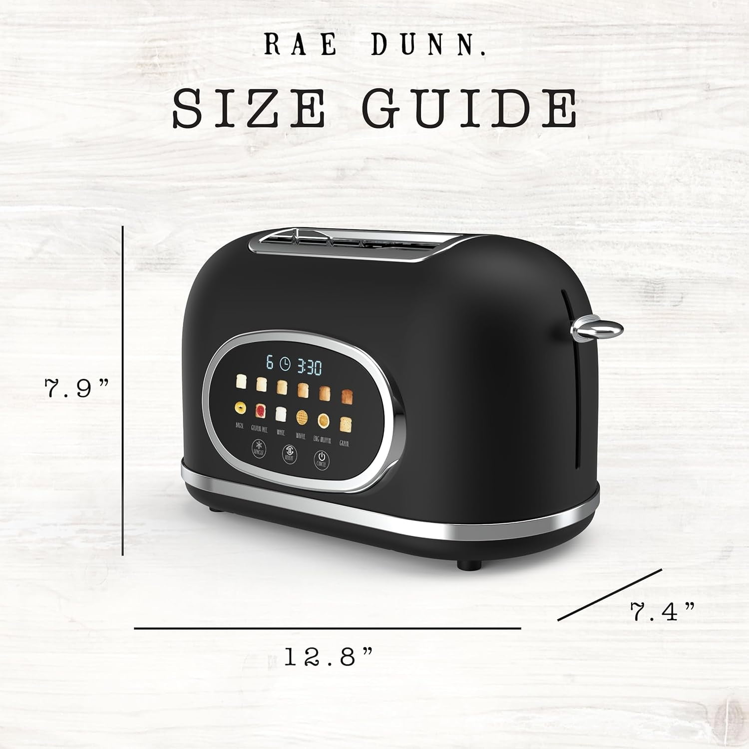 Rae Dunn Toaster, Digital Retro Stainless Steel with 6 Shade Settings, Black