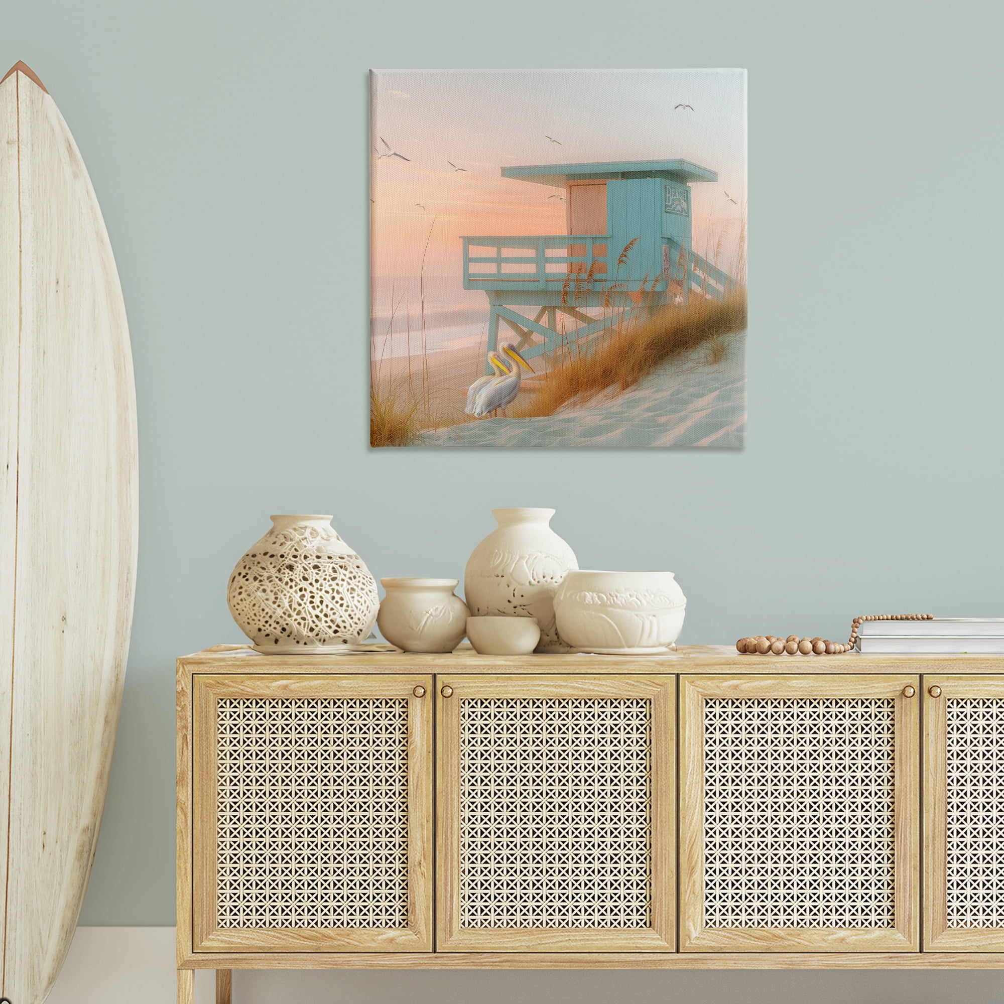 Stupell Industries Coastal Charm Beach Hut Coastal Painting Gallery Wrapped Canvas Art Print Wall Art, 36 x 36