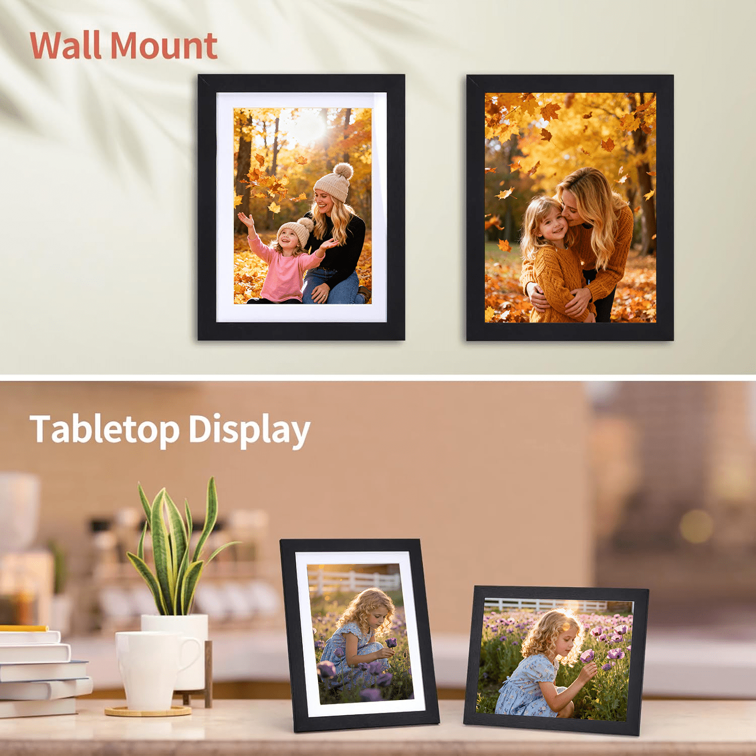 15Pack 5x7 Picture Frames, Display 5 by 7 Photos with Mat or 6x8 Photos without Mat, Multi Frames Bulk for Wall, Tabletop Ecor, Black
