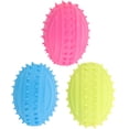 thumbnail image 4 of KAKOWELY 3 pelotas masticables para perros, pelota chirriante para mascotas, pelota de rugby para perros pequeños, juguete interactivo para la dentición de perros, juguete para mascotas, 4 of 5