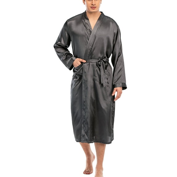 Youloveit Satin Pajama Shorts Men Satin Robe Luxurious Silk Spa Long Sleeve House Kimono Bathrobe