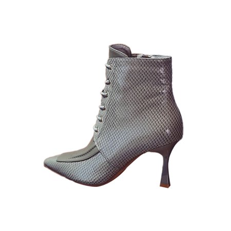 

SIMANLAN Women Booties Snaker Print Ankle Boot Pointed Toe Stiletto Boots Formal Casual Dress Bootie Shoes Work Side Zip Gray 6.5
